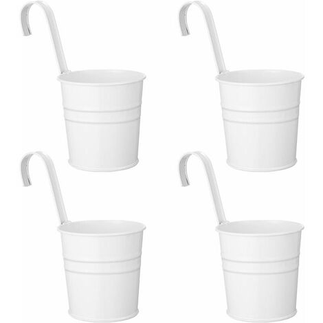 4pcs hanging flower pot shabby flower vase hanging pot metal bucket wall mounted flowerpot with hooks hanging flower bucket for balcony outdoor garden country house decoration white 10  10  8） SOEKAVI