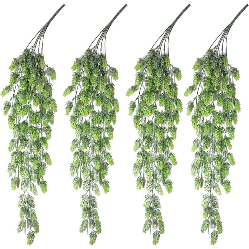 4pcs Houblon Artificiel Fleur Vigne Guirlande Faux Tenture Murale Vigne Houblon Givré Vert Faux Houblon Plantes Artificielles Décoration pour