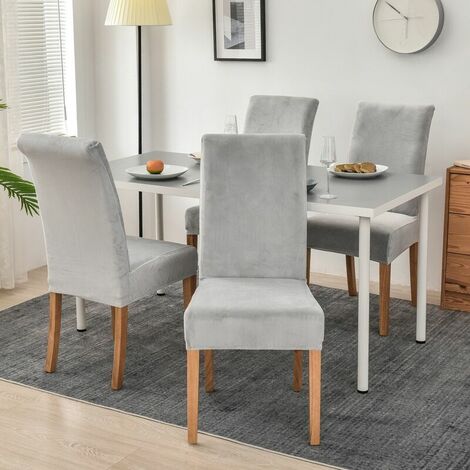 4pcs Housse de Chaise en Velours,Spandex de Bout Droit avec la Bande élastique, la Grande Dame de Velours dinant la Chaise pour Le Banquet de fête d'hôtel de Restaurant  Gris clair