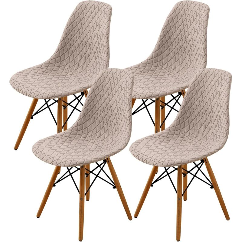 4Pcs Housse de Chaise Scandinaves, Extensible Housse de Chaise de Salle à Manger, Jacquard de Diamant - Kaki