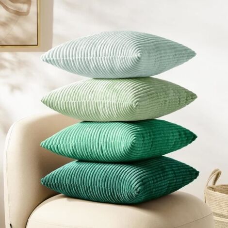 4PCS Housse de Coussin Vert en Velours côtelé,taies d'oreiller, Coussins de canapé,décoration esthétique de Chambre,40x40CM