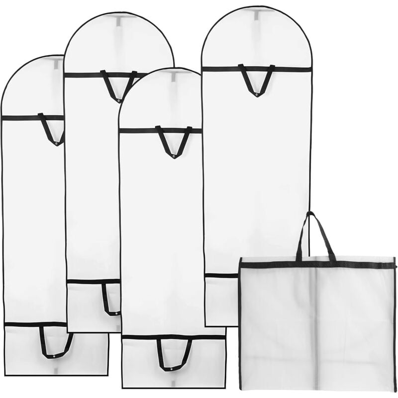 4PCS Housse de Protection Pliable 180 60cm, Housses de Vêtements Respirante Anti Poussière pour Longue Robe de Soirée Mariée Costumes(Blanc)