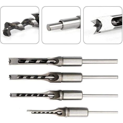 4pcs HSS Twist Drill Bits Woodworking Square Drilling Tools Square Mortising Square Hole