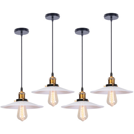 4pcs Industrial Pendant Light Chandelier with Ø26cm Lamp Shade Vintage Metal Iron Hanging Ceiling Lamp White