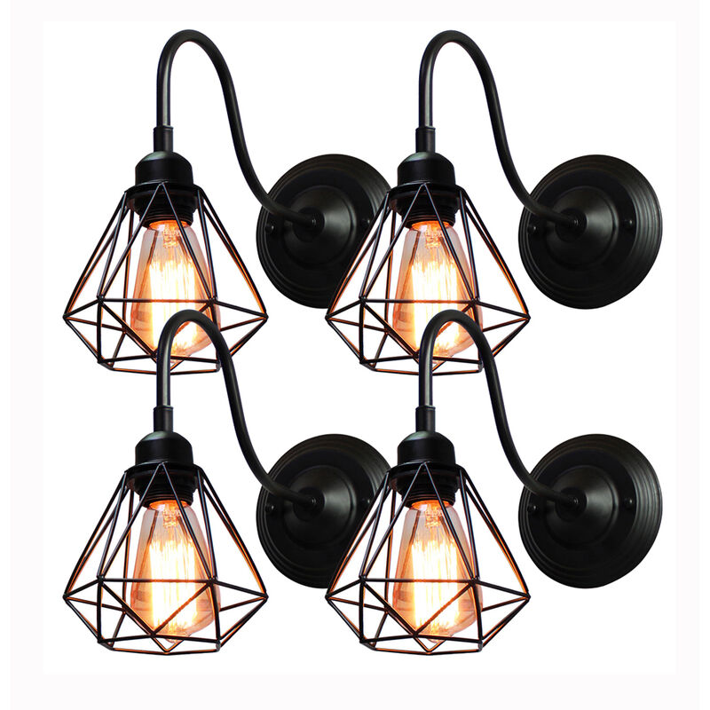 Axhup - 4pcs Industrial Wall Light Creative Mini Diamond Cage Wall Lamp Vintage Retro Wall Sconce with Lampshade for Bedroom Living Room Kitchen