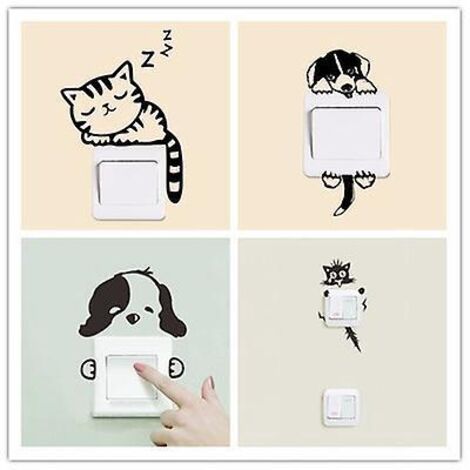 4pcs Interrupteurs Autocollant, Sticker Commutateur Rsistant  L'eau Amovible, Noir Pvc Switch Socket Dcorations Stickers Muraux Art Mural Wall Sti