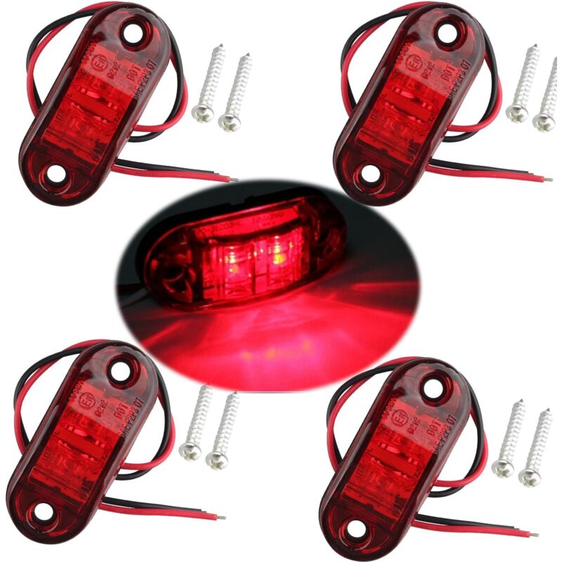 Gotrays - 4pcs ip65 12V/24V led Oval Side Logo Light Front and Rear Position Indicator Lamp Universal for Truck Trailer Van Caravan Lorry Coach,Red