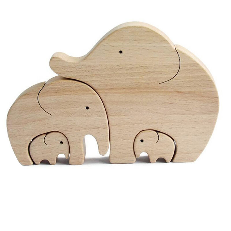 

Asupermall - 4PCS Juego de elefantes de madera Elefante Madre Elefante Nino Adorno de escritorio Regalos para el dia de la madre, Beige, 4 piezas