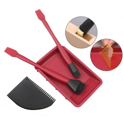 4pcs Kit de colle en silicone Kit d'outils de brosse de colle sans lavage Kit d'outils de colle pour le travail du bois en silicone Brosse étroite Brosse large Grattoir