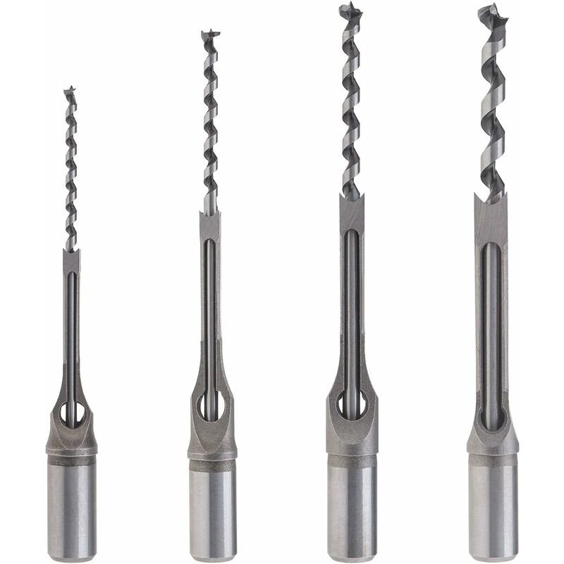 4pcs Kit de Forets à Trou Carré pour Travail du Bois, Ensemble de Ciseaux à Mortaiser en Bois 6,4mm / 8mm / 9,5mm / 12,7mm pour Charpenterie