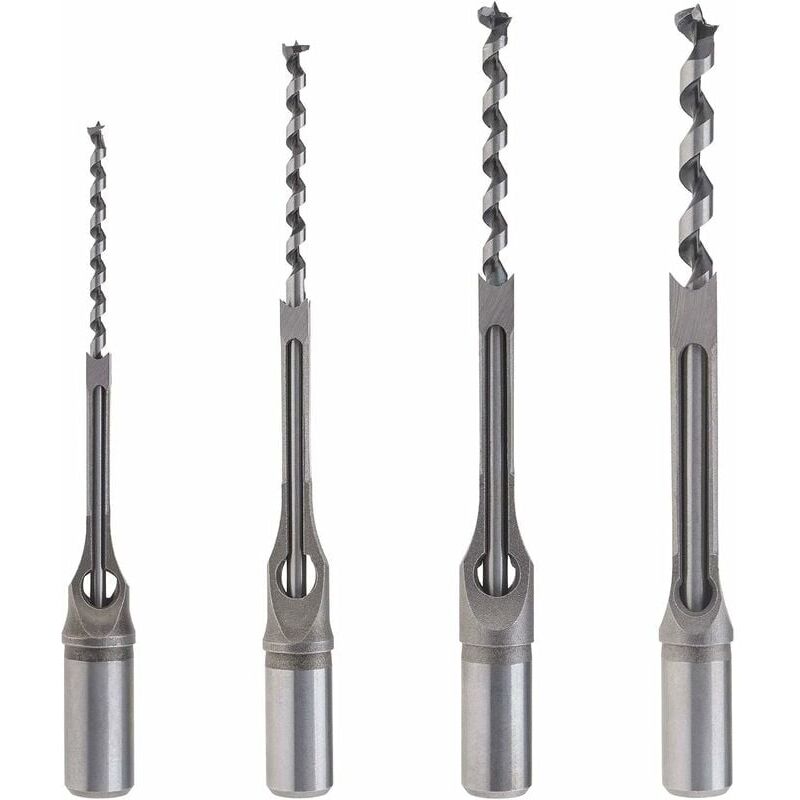 SNQ - 4pcs Kit de Forets à Trou Carré pour Travail du Bois, Ensemble de Ciseaux à Mortaiser en Bois 6,4mm / 8mm / 9,5mm / 12,7mm pour Charpenterie
