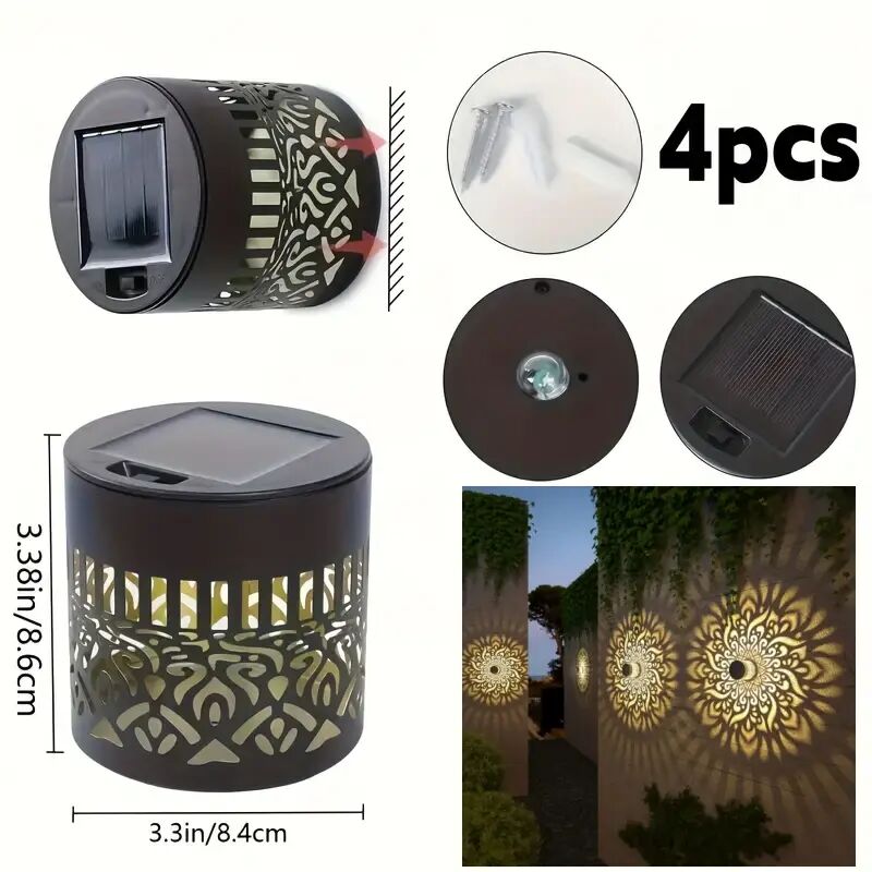 4pcs, Lampe murale solaire IP65 pour l'extérieur, Lampe murale extérieure à détection de balcon et de terrasseLampe de projection creuse
