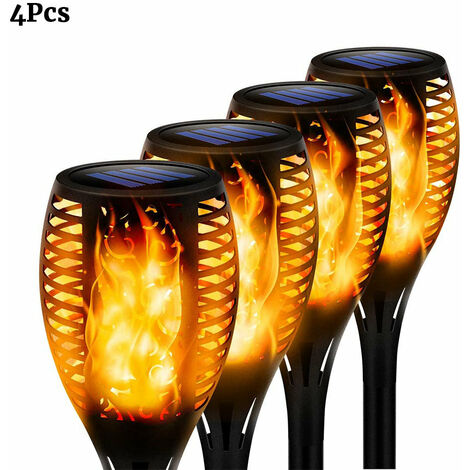 4Pcs Lampes Solaires en Flamme 33 LED Jardin Exterieure Etanche 10x10x58cm Décoration de Chemin Allée Terrasse Pelouse Paysage