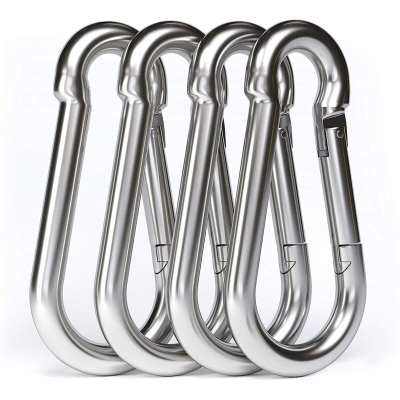 4PCS - M10 Mousqueton en Acier Inoxydable 304 - Grand Mousqueton Inox 100mm de Fixation Capacité de Charge de 750 kg, Crochet Mousqueton Hamc