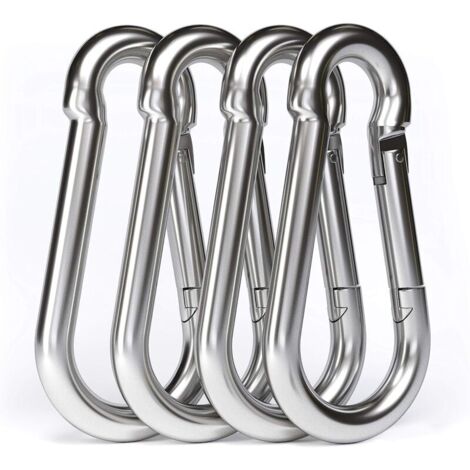 4PCS - M10 Mousqueton en Acier Inoxydable 304 - Grand Mousqueton Inox 100mm de Fixation Capacité de Charge de 750 kg, Crochet Mousqueton Hamc Balancoire - 100mm x φ10 mm