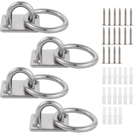 4PCS M6 Eye Plate with Ring 304 Stainless Steel Heavy Duty Ceiling Hook Wall Mounting Hooks 70kg Capacity for Sandbag Yoga Swings Boat Accessories