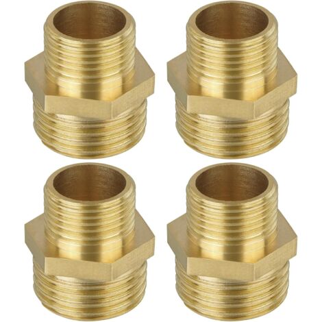 4PCS Mamelon laiton brut réduit double G1/2 3/8, Raccord Male Male, Raccords en Laiton pour Tuyau Douche, Reducteur de Pression Eau, Groupe de Securite Chauffe Eau, Radiateur Eau Chaude