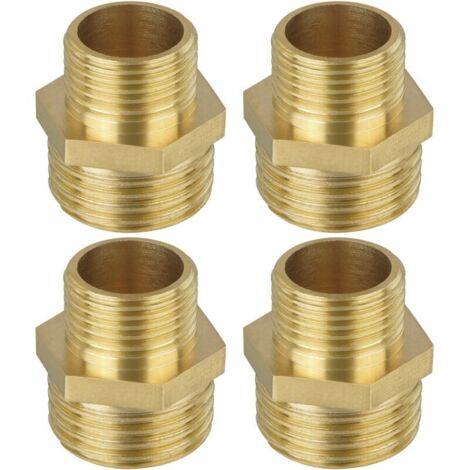 4PCS Mamelon laiton brut réduit double G1/2 3/8, Raccord Male Male, Raccords en Laiton pour Tuyau Douche, Reducteur de Pression Eau, Groupe de Securite Chauffe Eau, Radiateur Eau Chaude