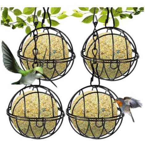 4Pcs Mangeoire Oiseaux, Mangeoire à Oiseaux Suspendue à Boule, Métal Boule de Graisse Oiseau Mangeoire, Bird Feeder Métal Porte