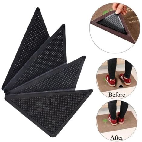 (4PCS Mat Grippers)4 pièces, pinces à tapis réutilisables, patins antidérapants, tapis de Patch antidérapant, Triangle lavable,