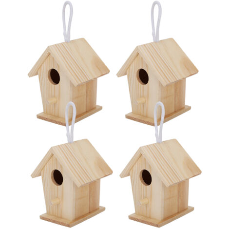 4Pcs Mini Outdoor Hanging Wooden Bird House Nests Cage Ornament for Garden Balcony