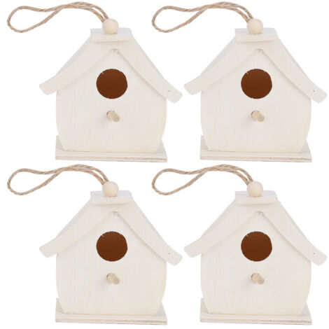 4Pcs Mini Wooden Bird House Hanging Birds Nests Ornaments for Outdoor Garden Balcony Courtyard