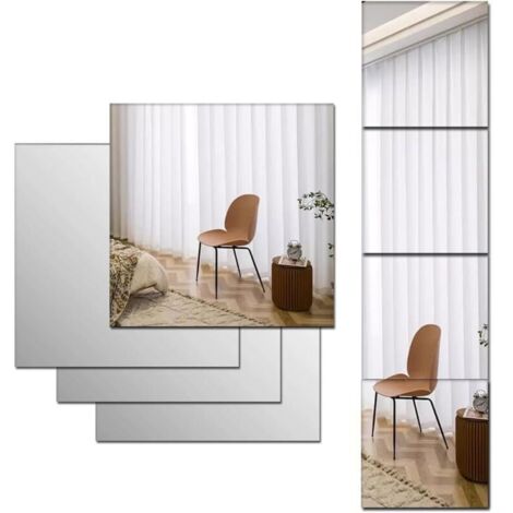 4pcs miroirs acryliques autocollants de longueur complète pour les murs, miroir autocollant plexi verre, bâton mural à l'épr