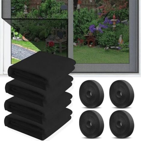 4Pcs Moustiquaire Fenêtre,150x130cm Moustiquaire pour fenêtre,avec 4 rouleaux de bandes autocollantes,Sans Perçage, pour Fenêtre