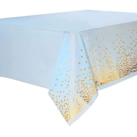 4PCS Nappe de Table de Fête Bleu et Or Jetable pour Table Rectangulaire, Couverture de Table en Plastique137 cm x 274 cm, 4PCS