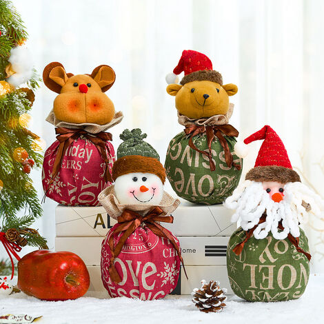 4pcs Noël Bonbons Sac Tricot Cordon Cadeau Sacs Père Noël Bonhomme De Neige Pochette Réutilisable