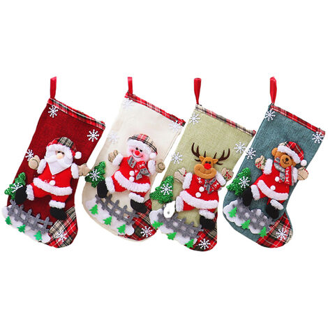 4pcs Noël Chaussettes Motif de Broderie Décoration de la Maison Ornements Suspendus Fête de Noël