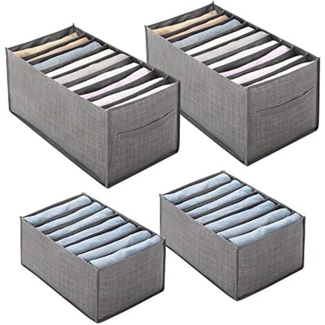 4pcs Non-Woven Storage Boxes Foldable Drawer Storage Drawer Organizer with Compartments Divider Box Storage Basket for Socks Jeans Clothes ((Grey Grid 7+7+9+9))