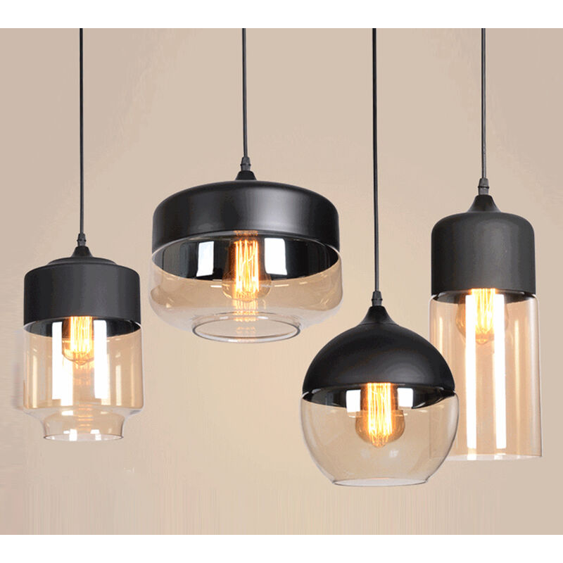 4PCS Nordic Glass Pendant Light Vintage Pendant Lamp Modern Industrial Retro Hanging Lamp E27