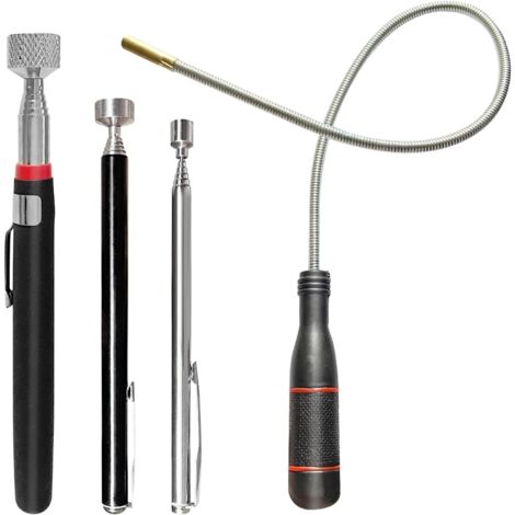 4PCS Outil de Ramassage Aimanté,Outil de Ramassage Aimanté Télescopable(1,5LB 5LB 10LB),5.5CM Outil de Ramassage Magnétique Flexible,pour Ramasser de Petites Pièces,Objets Métalliques,Pièces Voiture