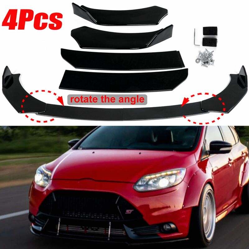 Dmtool - 4PCS Pare-chocs avant noir Universel Lip Body Kit Splitter