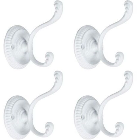 4pcs Patère Crochet Porte Manteau Murale pour Peignoir Serviette Crochet De Porte Salle de Bain Cuisine Crochet Alliage Zinc avec Vis blanc