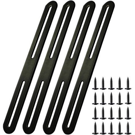 4PCS Pattes de Fixations 210 x 24mm Patte de Fixation Noir en Acier Inoxydable Pattes D'assemblage pour Réparation Connexion Fixations Meubles