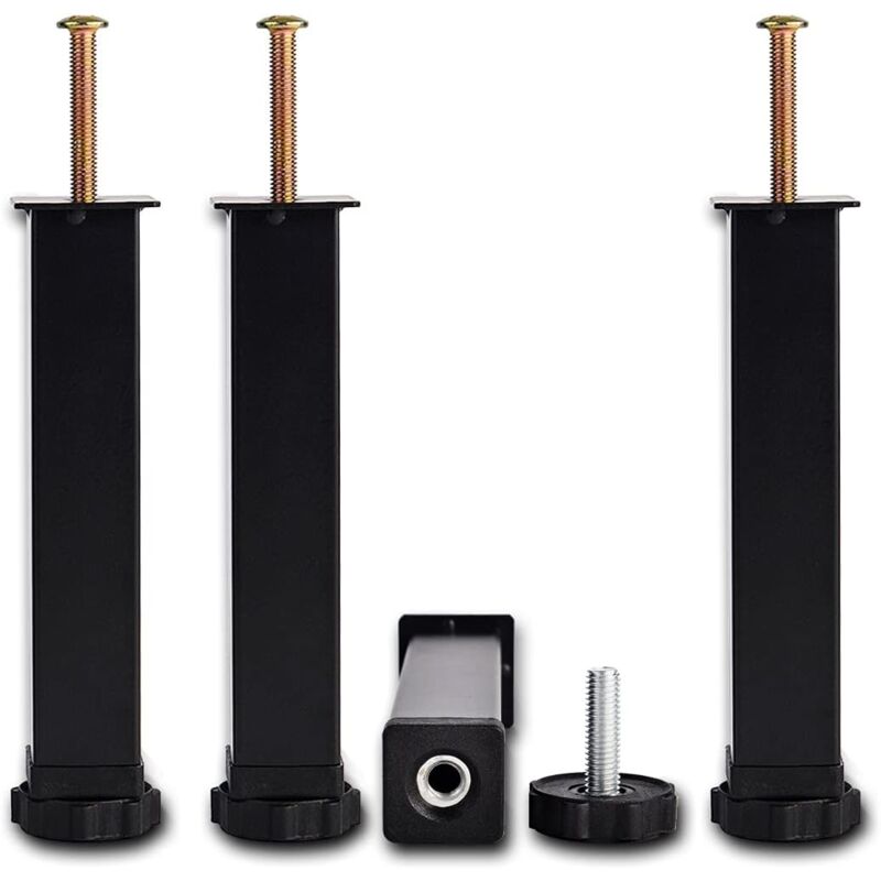 Rapanda - 4pcs Pied De Lit à Visser Metal Pieds Pour Sommier à Lattes Universel Pieds De Meubles Noir, Pieds De Sommier Sans Perçage, Reglable