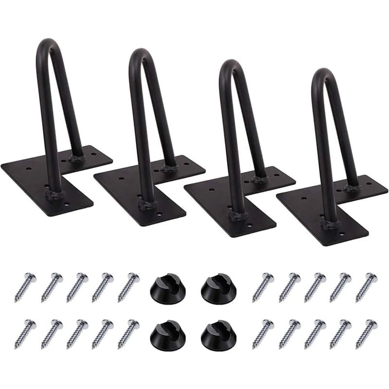 Petites Ecrevisses - 4 Pcs Pied de Meuble 10cm Pieds de Table Epingle à Cheveux pour diy Armoire Lit avec Vis et Protecteurs de Sol Noir