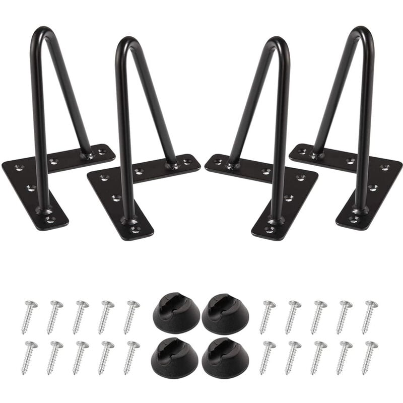 Petites Ecrevisses - 4 Pcs Pied de Meuble 20cm Pieds de Table Epingle à Cheveux pour diy Armoire Lit avec Vis et Protecteurs de Sol Noir