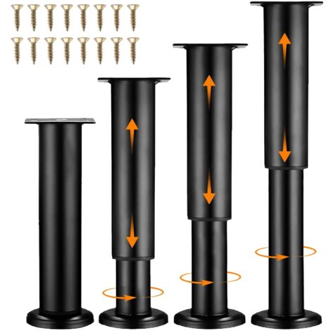 4Pcs Pied de Meuble Réglables en Hauteur, Pieds de Lit/Table/Armoire en Métal Robuste, 18-30cm Ajustables, Pied Réglable pour Meuble avec Embouts