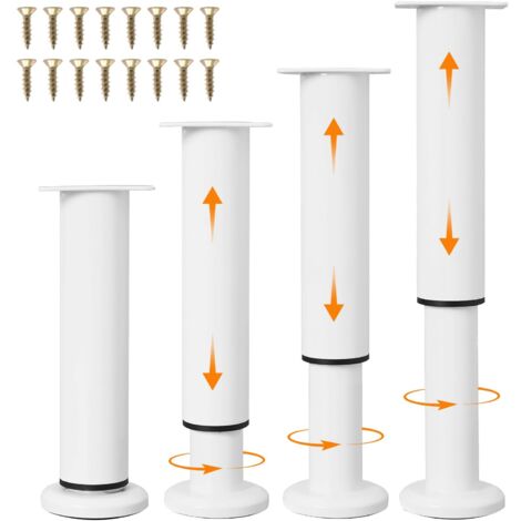 4Pcs Pied de Meuble Réglables en Hauteur, Pieds de Lit/Table/Armoire en Métal Robuste, 18-30cm Ajustables, Pied Réglable pour Meuble avec Embouts