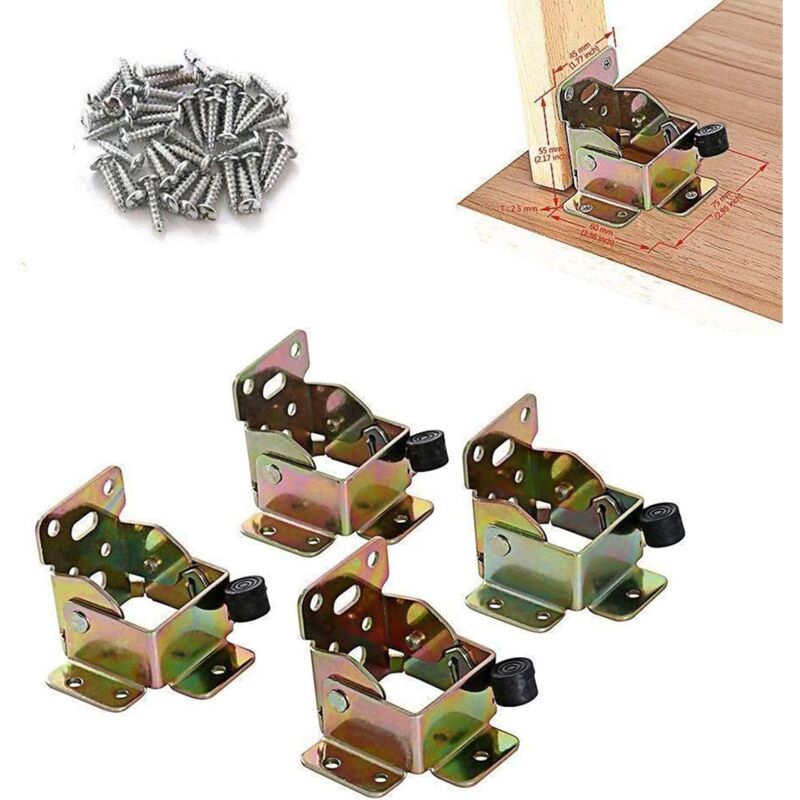 4PCS Pieds de Lit Pliables avec Verrouillage - Support de Fixation Pliable 75 x 60 x 55mm avec 40pcs de Vis