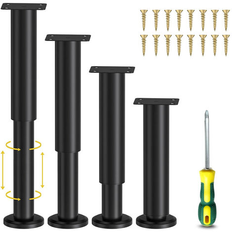 CENTIFREE 4pcs Pieds de Lit Réglable 180-300mm Pied de Meuble Salle de Bain Pied Réglable pour Meuble Ronds Métal Pieds de Lit