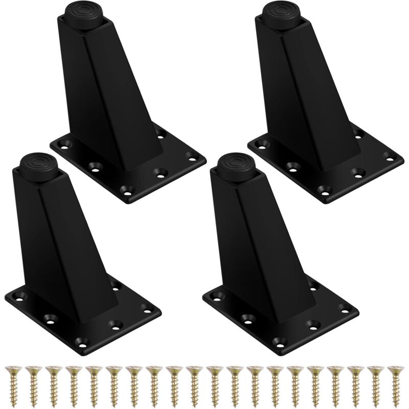 4Pcs Pieds de Meuble à Toute Épreuve Pieds de Table en Métal Pieds de Meubles Réglable Jambes de Canapé Pieds de Table Obliques avec Plaque de