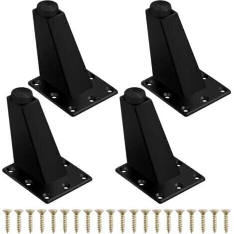 4Pcs Pieds de Meuble à Toute Épreuve Pieds de Table en Métal Pieds de Meubles Réglable Jambes de Canapé Pieds de Table Obliques avec Plaque de Montage et Vis pour Commode de Placard, 75mm Noir Mat