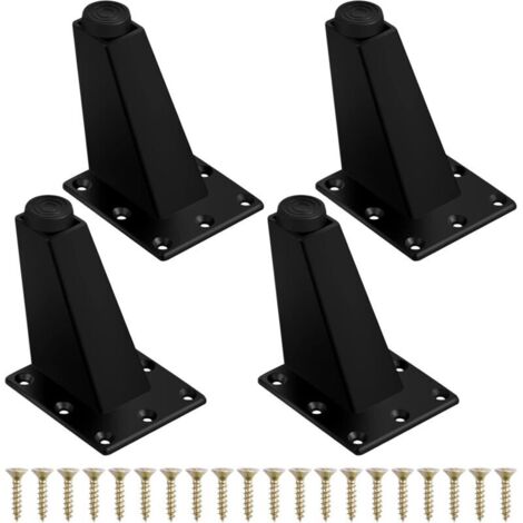 4Pcs Pieds de Meuble à Toute Épreuve Pieds de Table en Métal Pieds de Meubles Réglable Jambes de Canapé Pieds de Table Obliques avec Plaque de Montage et Vis pour Commode de Placard, 75mm Noir Mat
