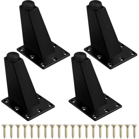 4Pcs Pieds de Meuble à Toute Épreuve Pieds de Table en Métal Pieds de Meubles Réglable Jambes de Canapé Pieds de Table Obliques avec Plaque de Montage et Vis pour Commode de Placard, 75mm Noir Mat