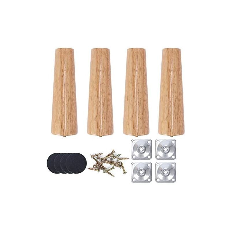 4Pcs Pieds de Meuble Bois Droit 20cm,Pieds Table Basse Bois Pieds Bois Chêne Meubles en Bois Massif pour Canapé Lit Table Fauteuil Table de Nuit