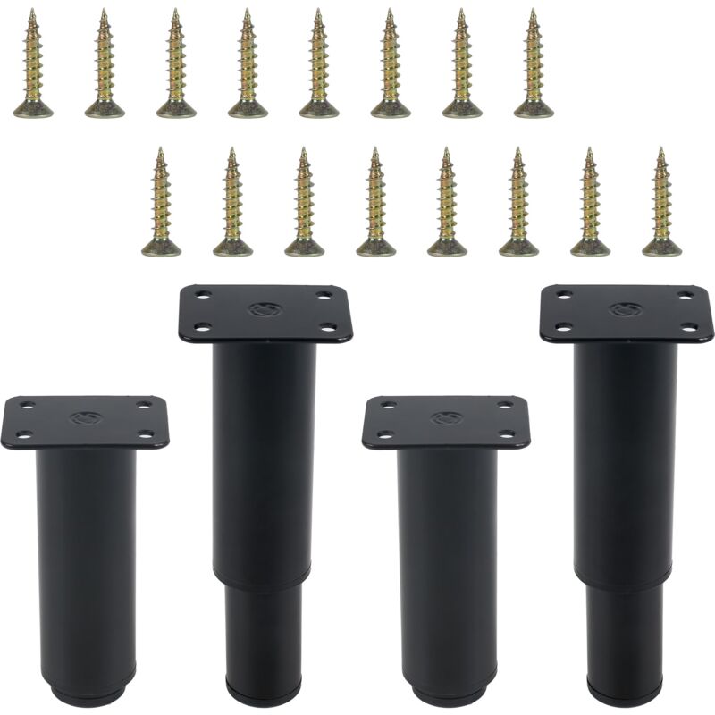 4PCS Pieds de Meubles Réglables 12-18cm, Pied Cuisine Réglables Charge Maximale 300KG Pieds d'armoire avec 16 Vis, Noir